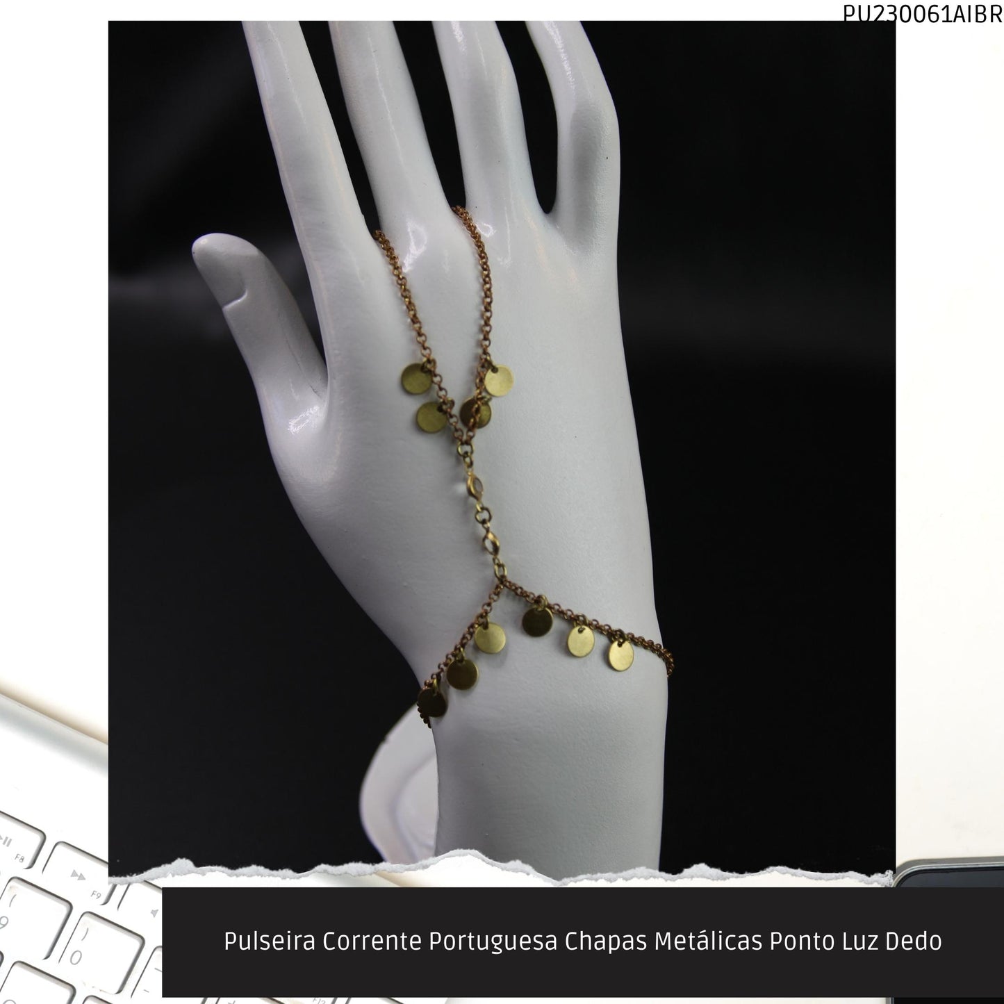 Pulseira Corrente Portuguesa Chapas Metálicas Ponto Luz Dedo  - Código.: PU230061AIBR  - Peso.: 4.2 gr