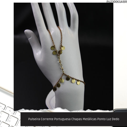 Pulseira Corrente Portuguesa Chapas Metálicas Ponto Luz Dedo  - Código.: PU230061AIBR  - Peso.: 4.2 gr