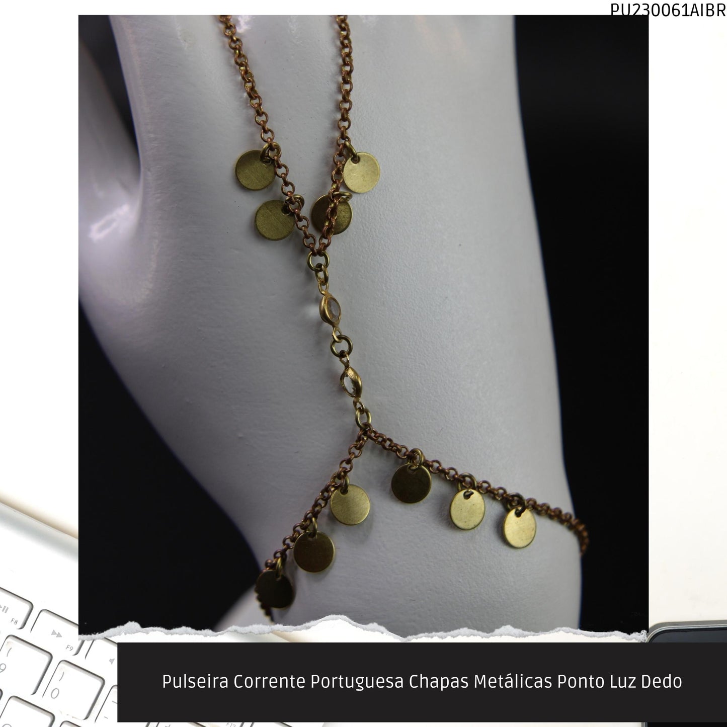 Pulseira Corrente Portuguesa Chapas Metálicas Ponto Luz Dedo  - Código.: PU230061AIBR  - Peso.: 4.2 gr