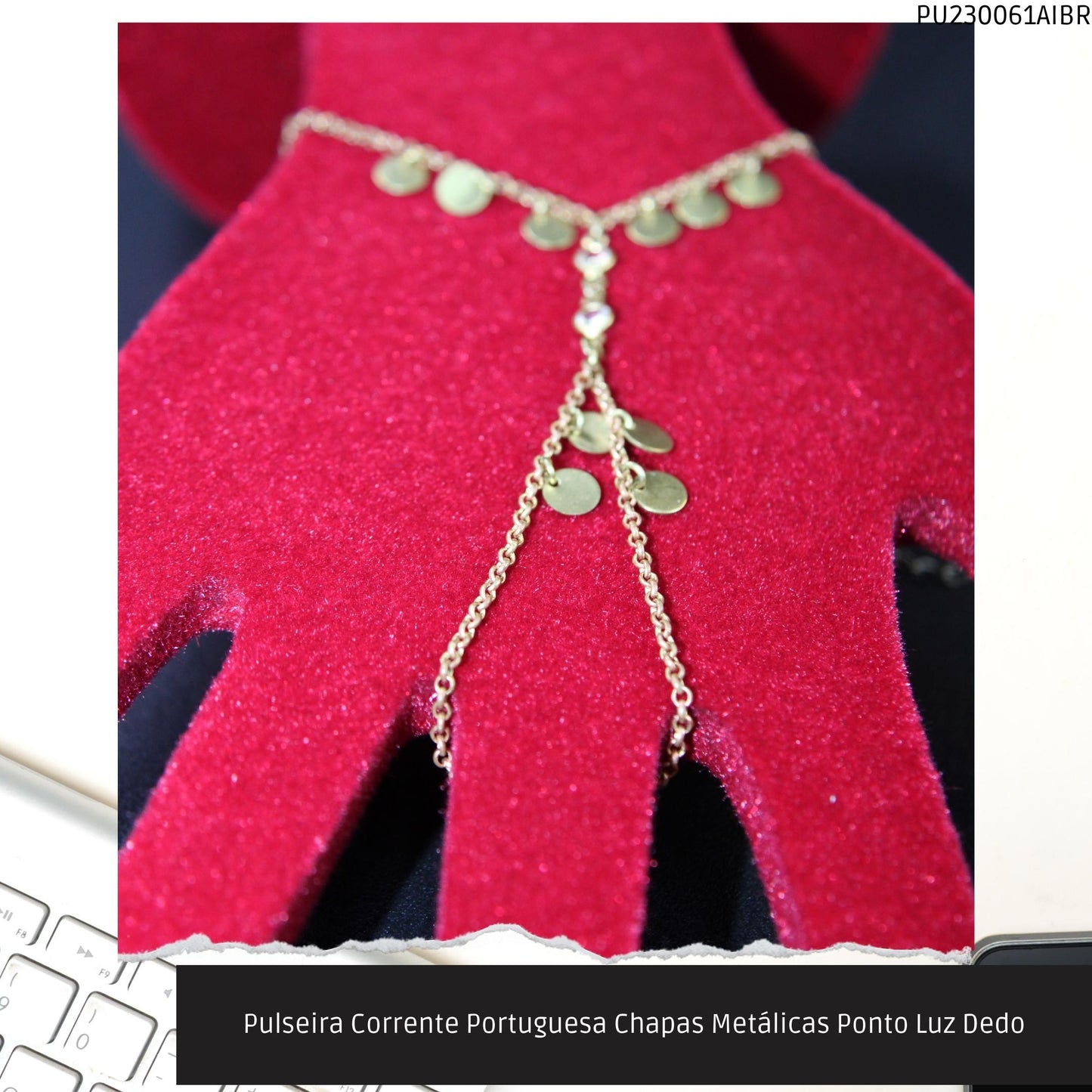 Pulseira Corrente Portuguesa Chapas Metálicas Ponto Luz Dedo  - Código.: PU230061AIBR  - Peso.: 4.2 gr
