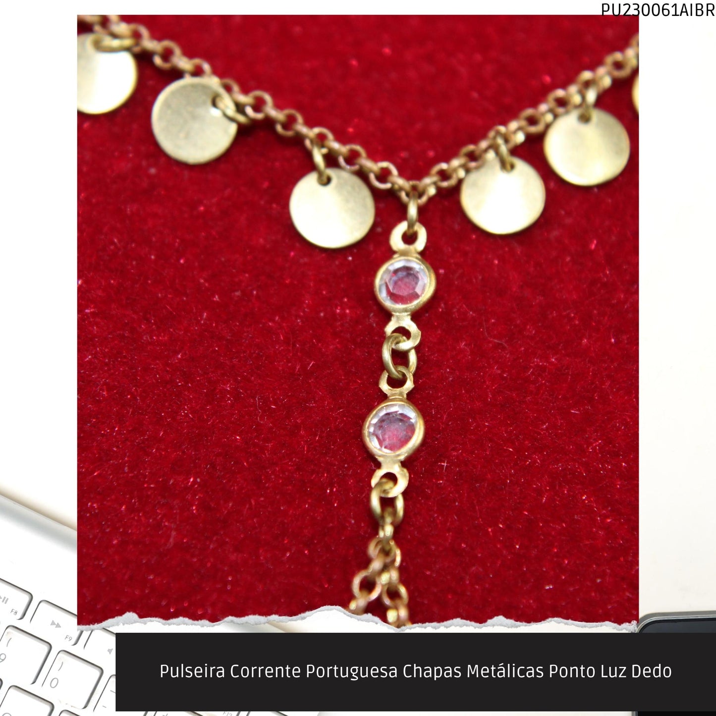 Pulseira Corrente Portuguesa Chapas Metálicas Ponto Luz Dedo  - Código.: PU230061AIBR  - Peso.: 4.2 gr