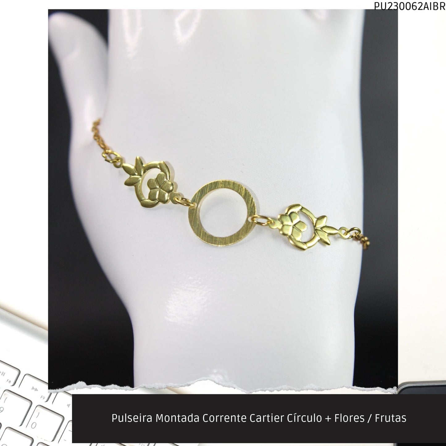 Pulseira Montada Corrente Cartier Círculo + Flores / Frutas  - Código.: PU230062AIBR  - Peso.: 2.5 gr