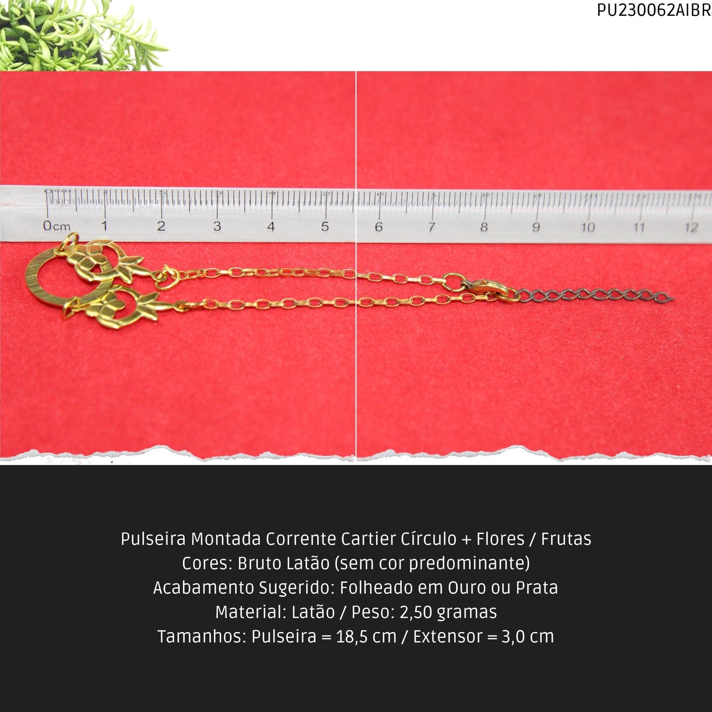 Pulseira Montada Corrente Cartier Círculo + Flores / Frutas  - Código.: PU230062AIBR  - Peso.: 2.5 gr