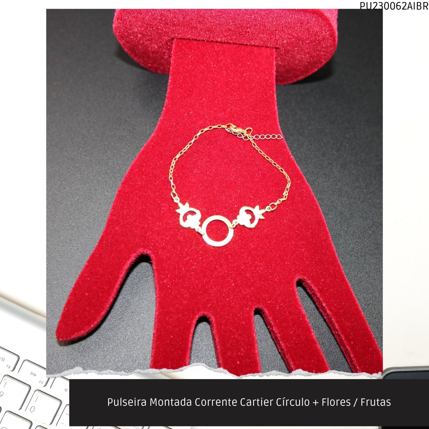 Pulseira Montada Corrente Cartier Círculo + Flores / Frutas  - Código.: PU230062AIBR  - Peso.: 2.5 gr