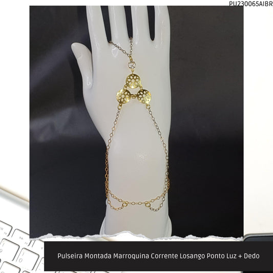 Pulseira Montada Marroquina Corrente Losango Ponto Luz + Dedo  - Código.: PU230065AIBR  - Peso.: 3.8 gr