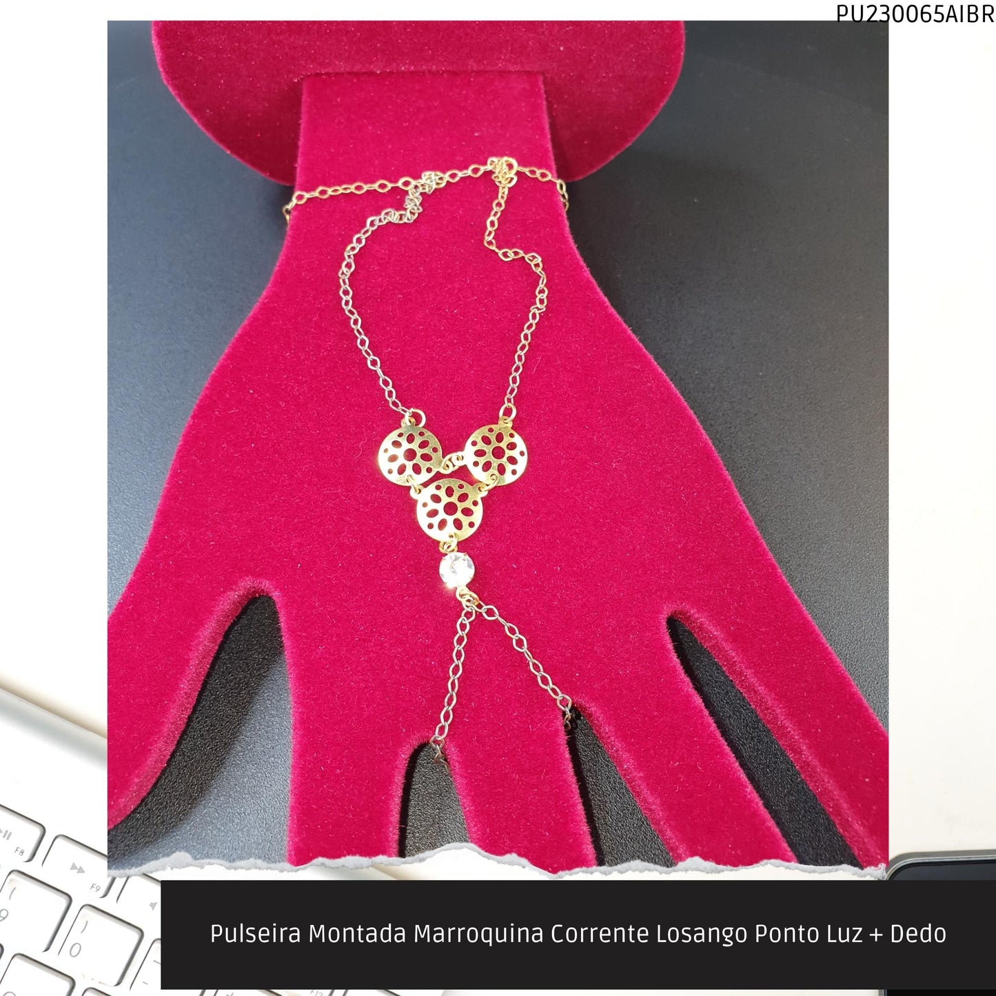 Pulseira Montada Marroquina Corrente Losango Ponto Luz + Dedo  - Código.: PU230065AIBR  - Peso.: 3.8 gr