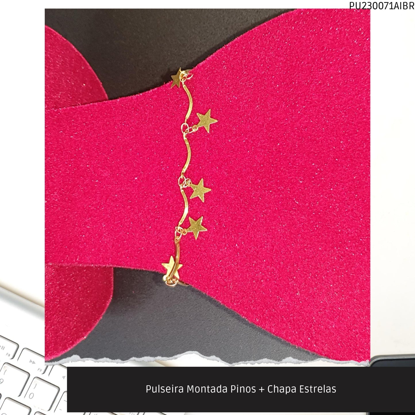 Pulseira Montada Pinos + Chapa Estrelas  - Código.: PU230071AIBR  - Peso.: 2.5 gr
