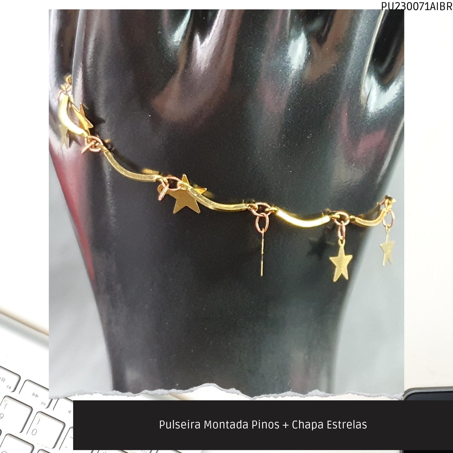 Pulseira Montada Pinos + Chapa Estrelas  - Código.: PU230071AIBR  - Peso.: 2.5 gr