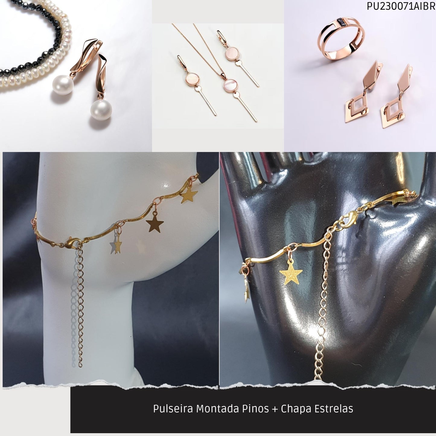 Pulseira Montada Pinos + Chapa Estrelas  - Código.: PU230071AIBR  - Peso.: 2.5 gr