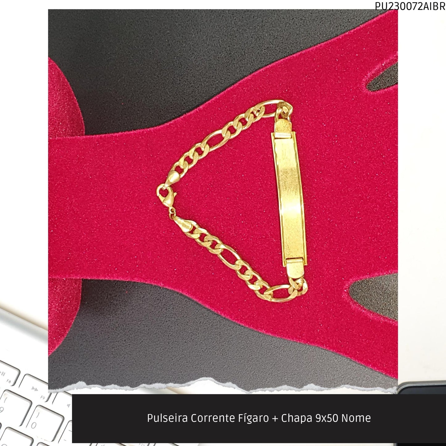 Pulseira Corrente Fígaro + Chapa 9x50 Nome  - Código.: PU230072AIBR  - Peso.: 9.7 gr