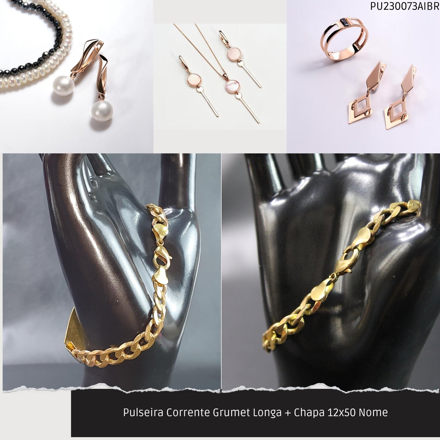 Pulseira Corrente Grumet Longa + Chapa 12x50 Nome  - Código.: PU230073AIBR  - Peso.: 13.7 gr
