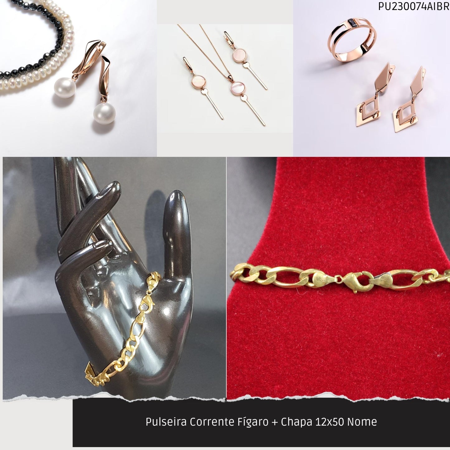 Pulseira Corrente Fígaro + Chapa 12x50 Nome  - Código.: PU230074AIBR  - Peso.: 12.7 gr