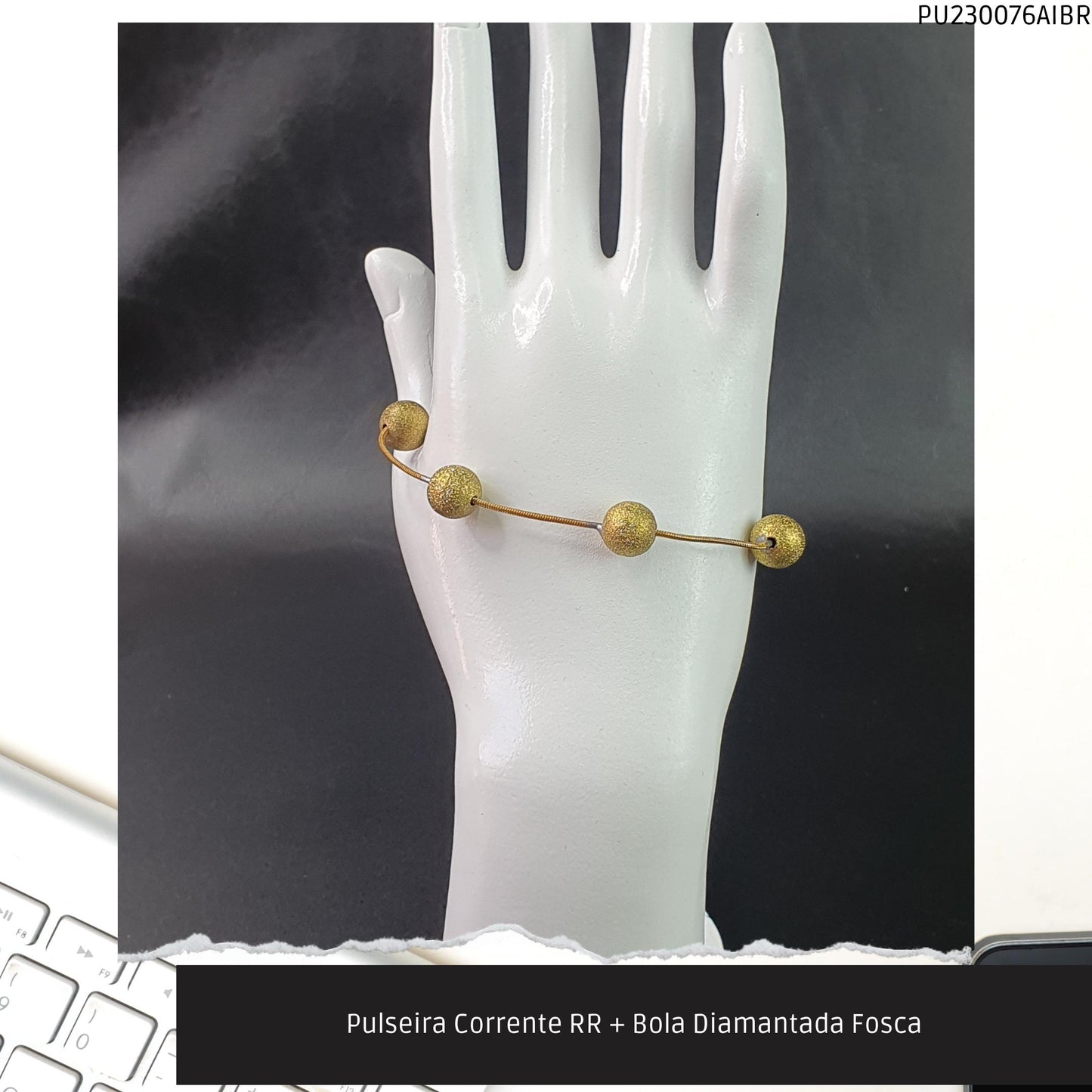 Pulseira Corrente RR + Bola Diamantada Fosca  - Código.: PU230076AIBR  - Peso.: 4.7 gr