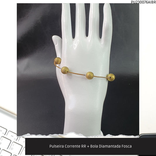 Pulseira Corrente RR + Bola Diamantada Fosca  - Código.: PU230076AIBR  - Peso.: 4.7 gr