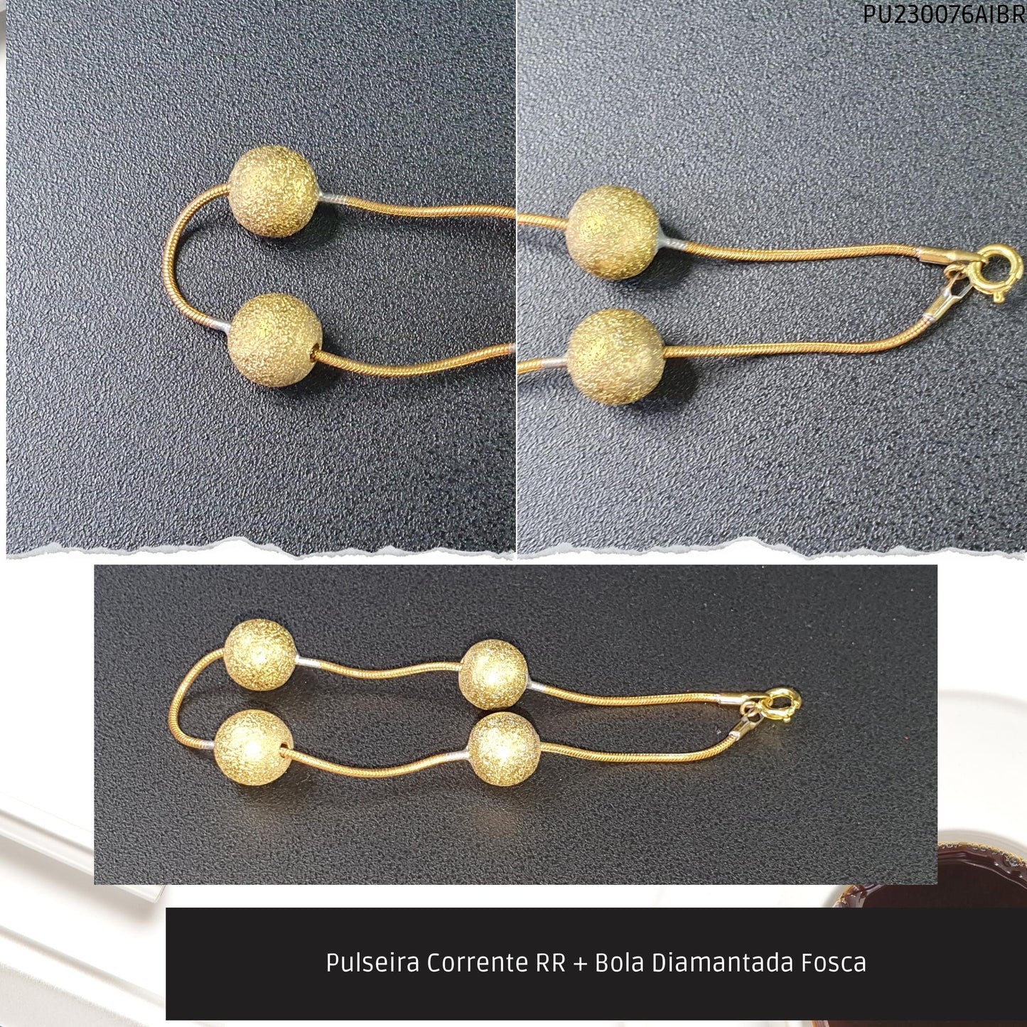 Pulseira Corrente RR + Bola Diamantada Fosca  - Código.: PU230076AIBR  - Peso.: 4.7 gr