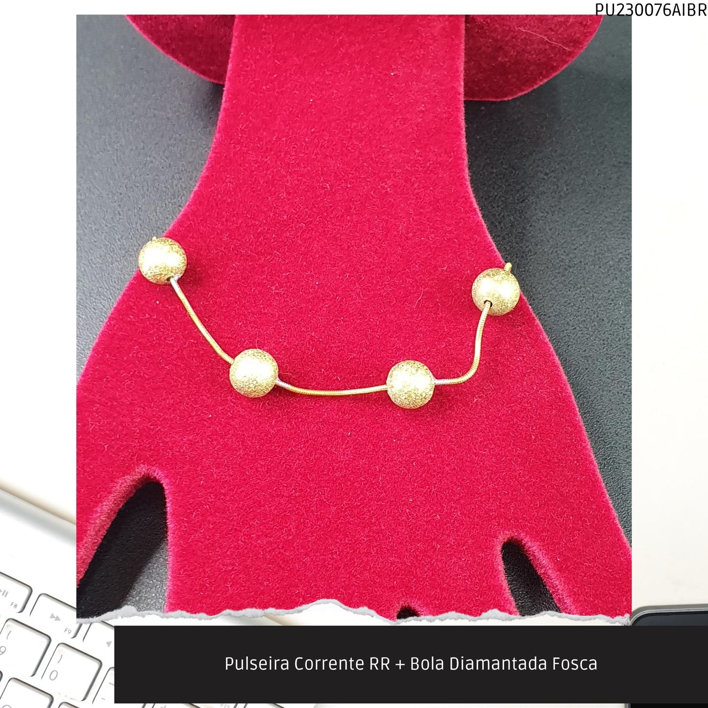Pulseira Corrente RR + Bola Diamantada Fosca  - Código.: PU230076AIBR  - Peso.: 4.7 gr