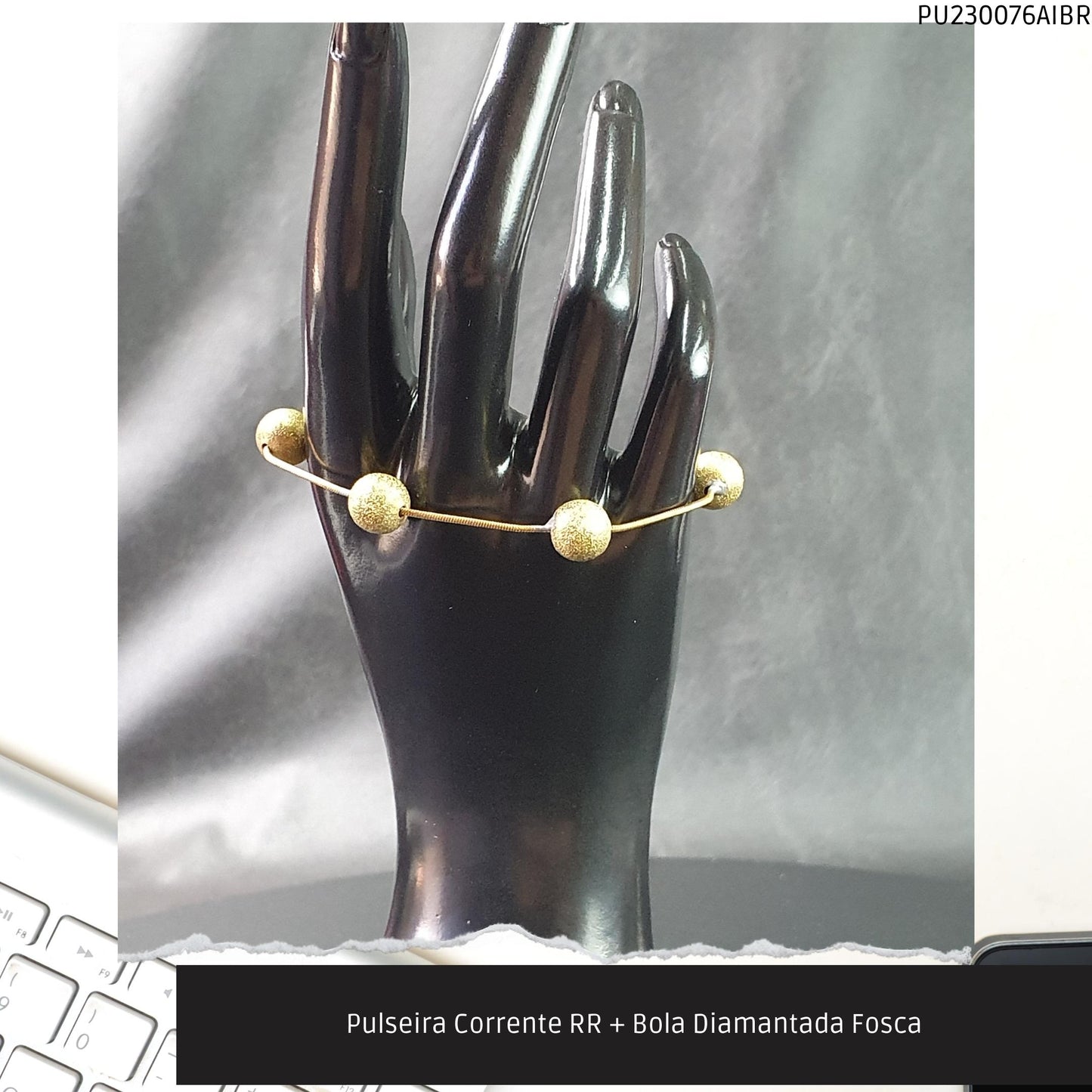 Pulseira Corrente RR + Bola Diamantada Fosca  - Código.: PU230076AIBR  - Peso.: 4.7 gr