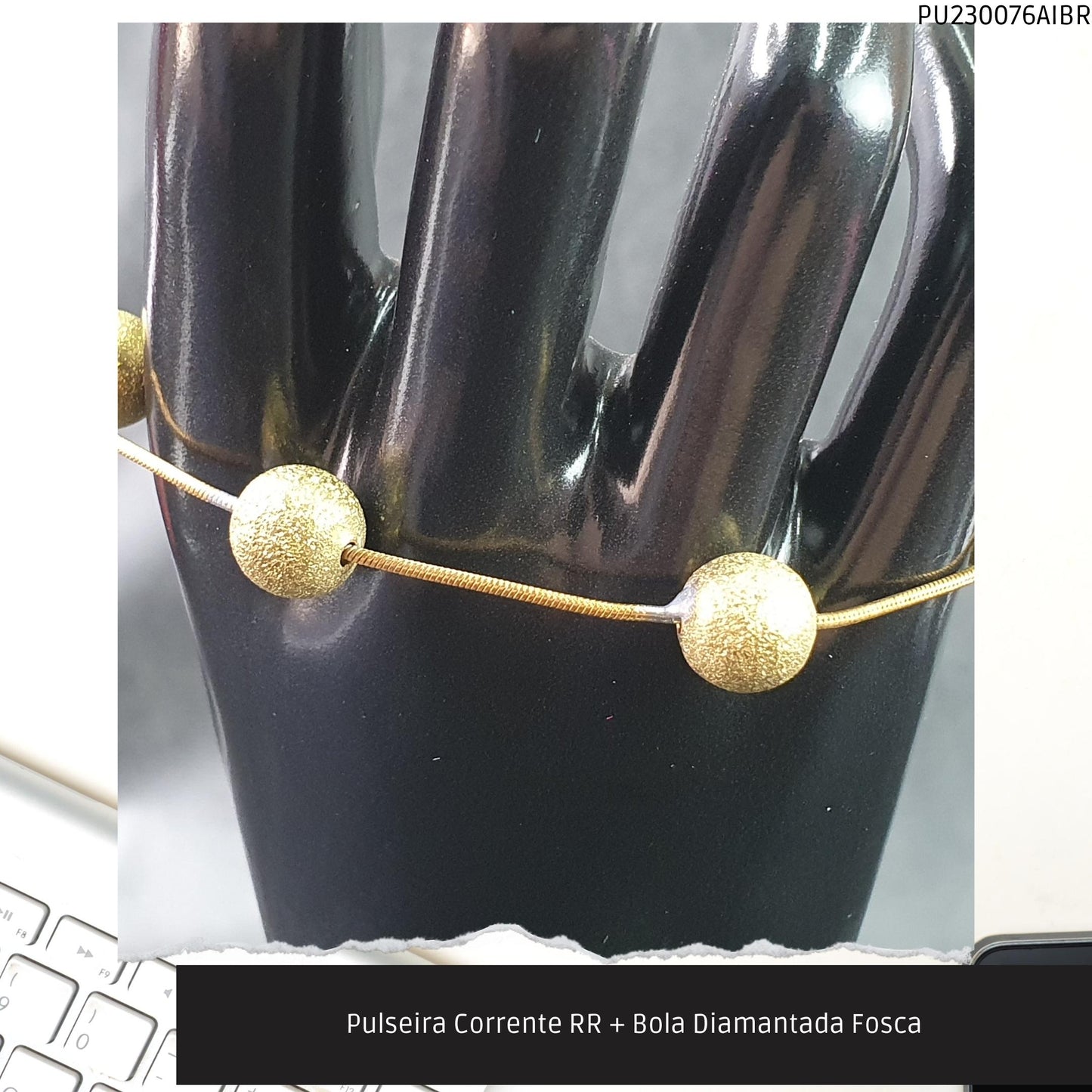 Pulseira Corrente RR + Bola Diamantada Fosca  - Código.: PU230076AIBR  - Peso.: 4.7 gr