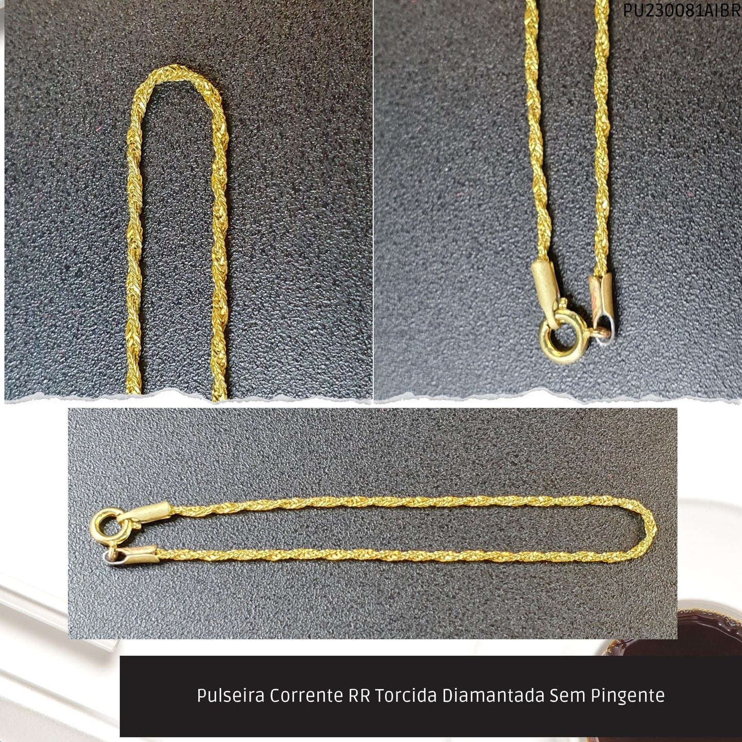 Pulseira Corrente RR Torcida Diamantada Sem Pingente  - Código.: PU230081AIBR  - Peso.: 1.5 gr