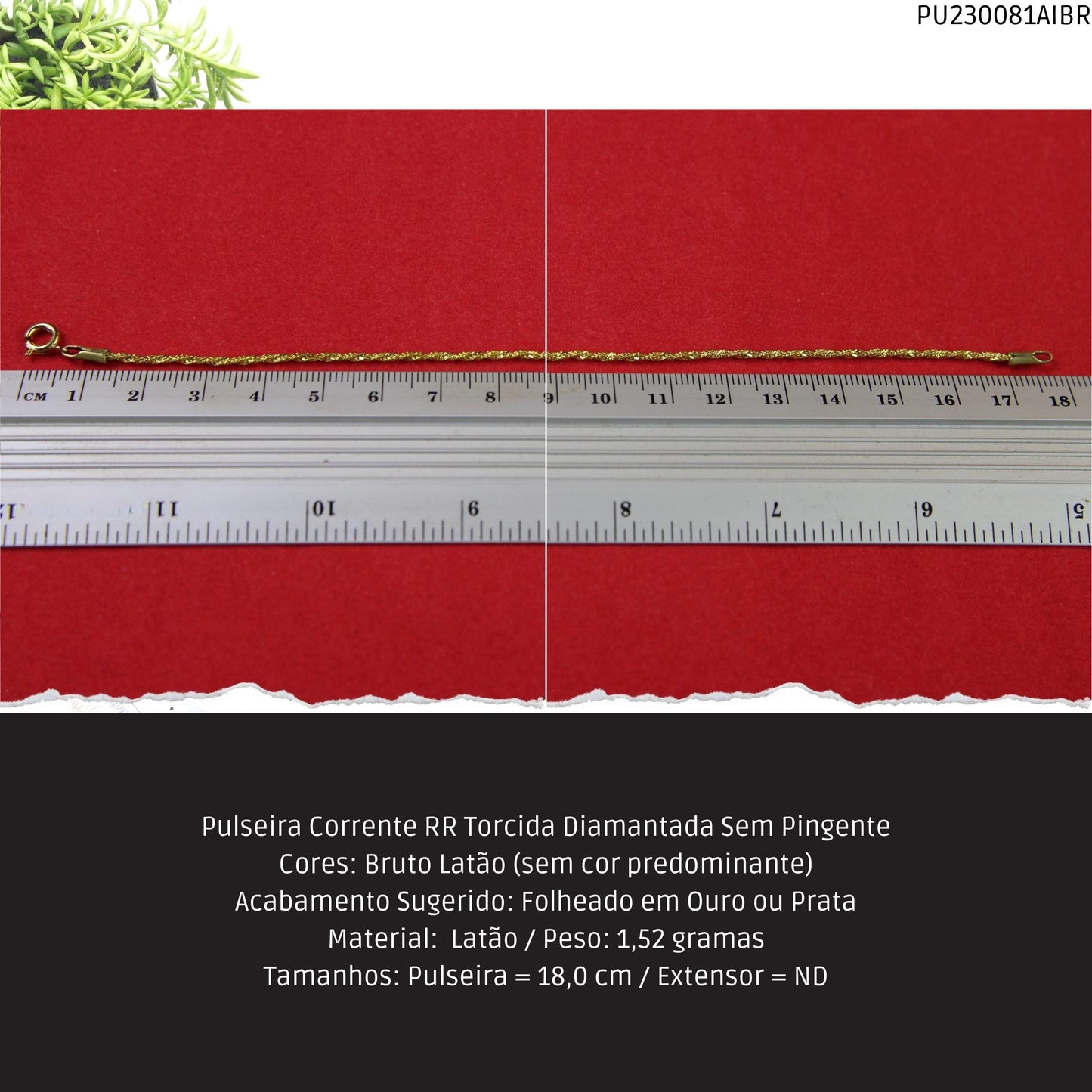 Pulseira Corrente RR Torcida Diamantada Sem Pingente  - Código.: PU230081AIBR  - Peso.: 1.5 gr