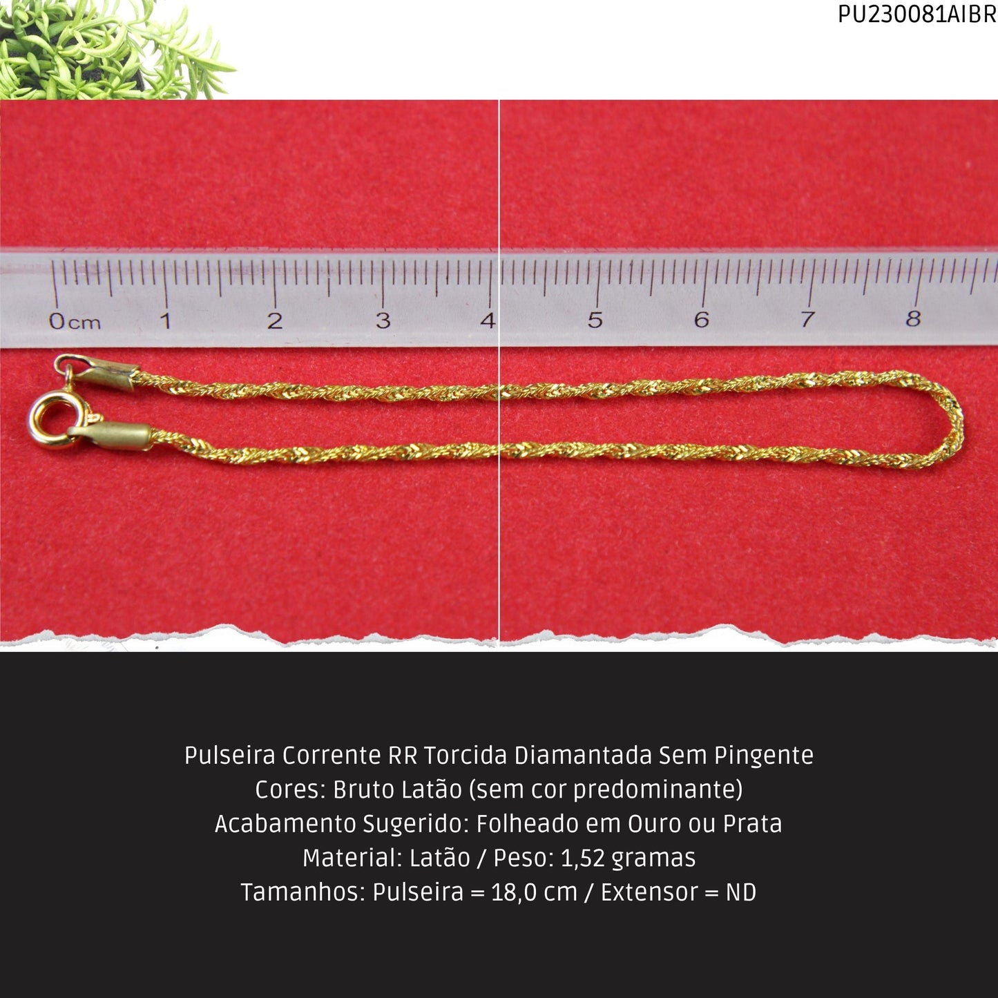 Pulseira Corrente RR Torcida Diamantada Sem Pingente  - Código.: PU230081AIBR  - Peso.: 1.5 gr