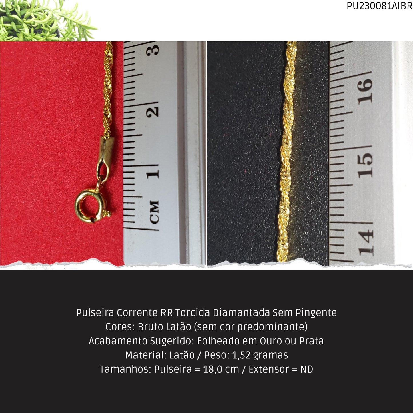Pulseira Corrente RR Torcida Diamantada Sem Pingente  - Código.: PU230081AIBR  - Peso.: 1.5 gr
