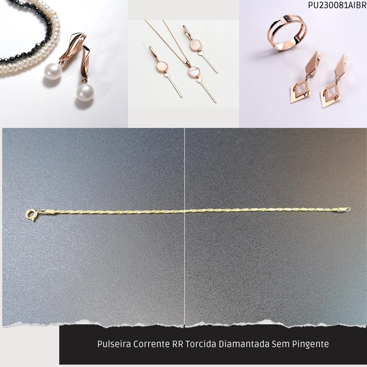 Pulseira Corrente RR Torcida Diamantada Sem Pingente  - Código.: PU230081AIBR  - Peso.: 1.5 gr