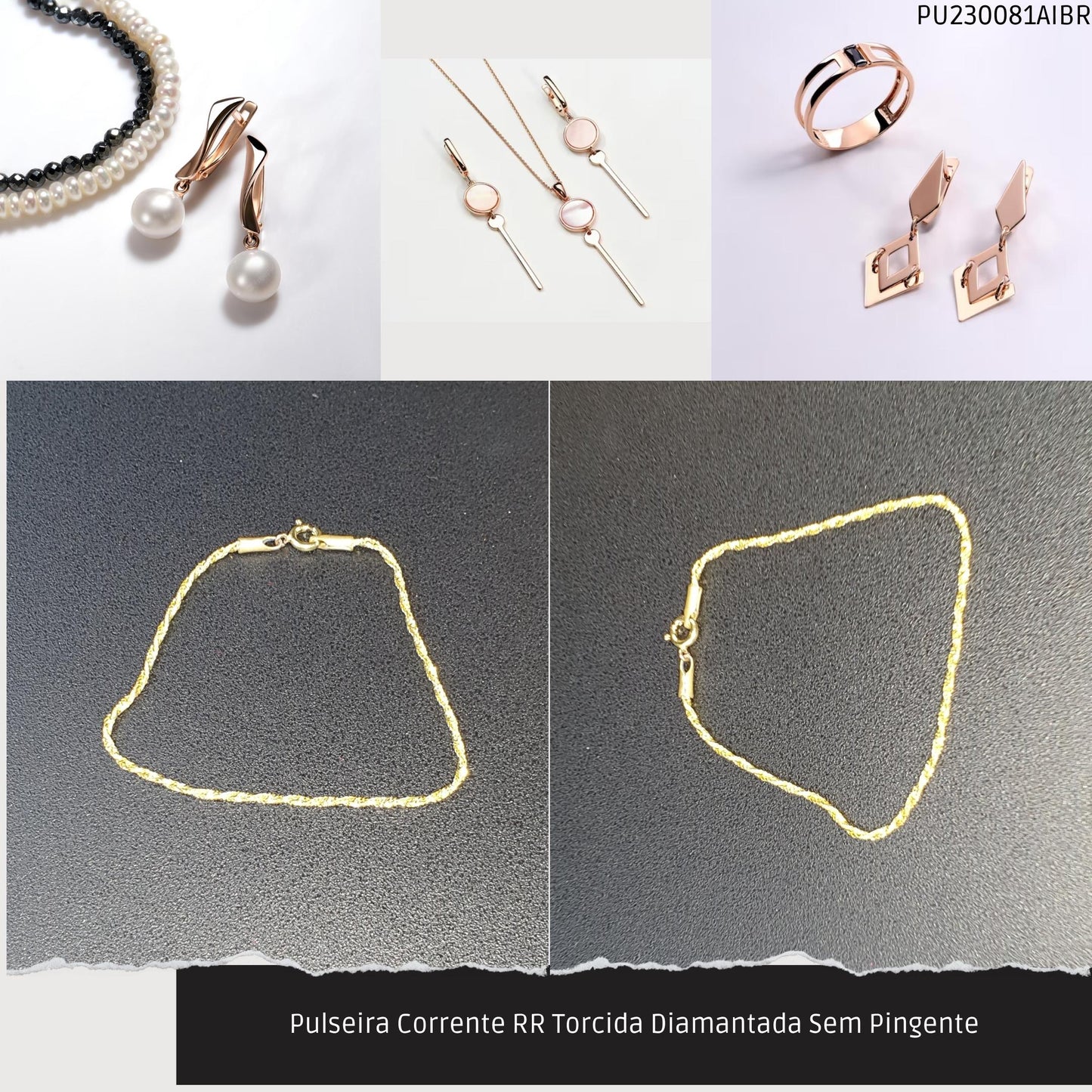 Pulseira Corrente RR Torcida Diamantada Sem Pingente  - Código.: PU230081AIBR  - Peso.: 1.5 gr