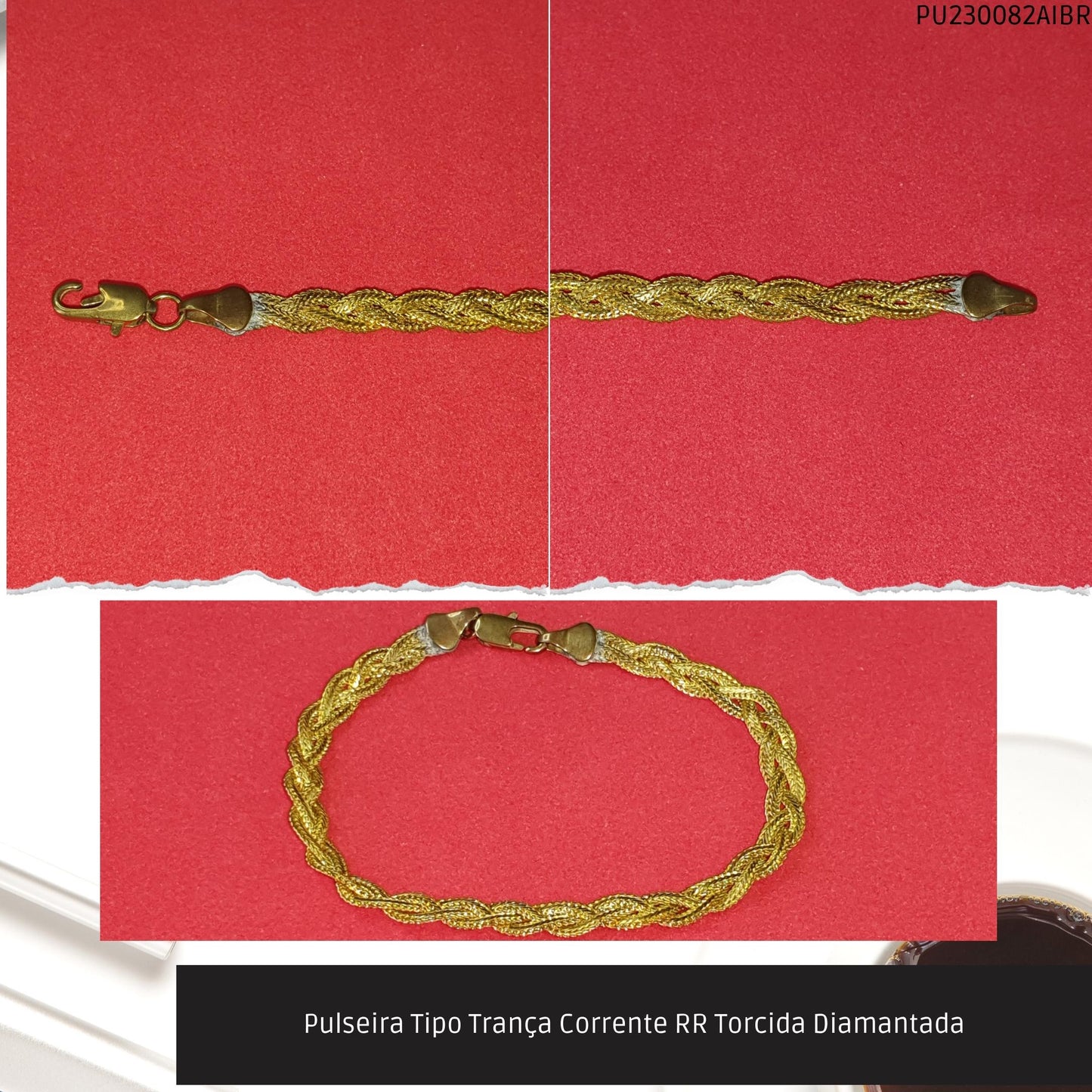Pulseira Tipo Trança Corrente RR Torcida Diamantada  - Código.: PU230082AIBR  - Peso.: 5.2 gr