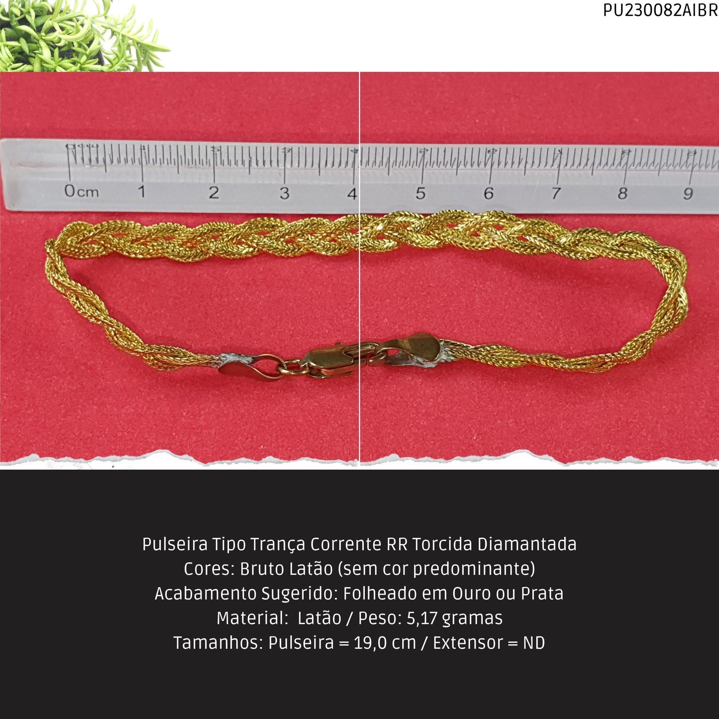 Pulseira Tipo Trança Corrente RR Torcida Diamantada  - Código.: PU230082AIBR  - Peso.: 5.2 gr