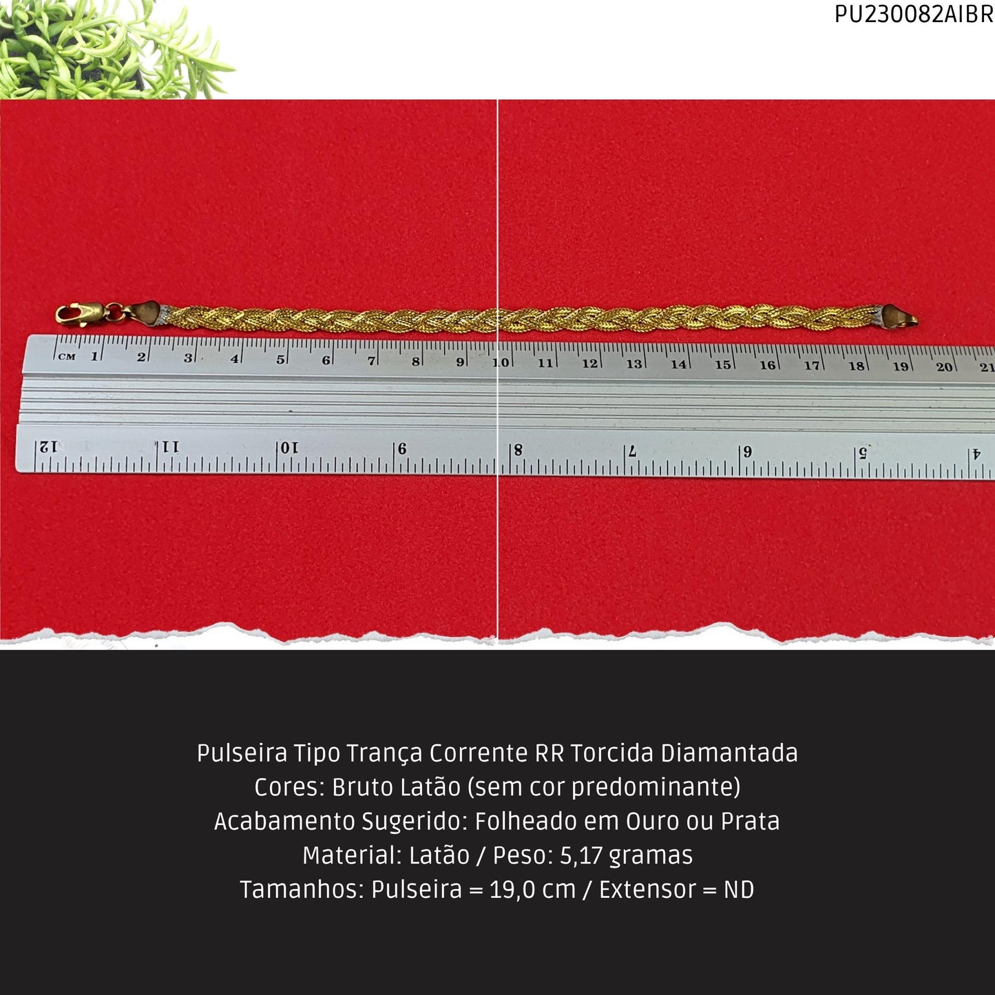 Pulseira Tipo Trança Corrente RR Torcida Diamantada  - Código.: PU230082AIBR  - Peso.: 5.2 gr