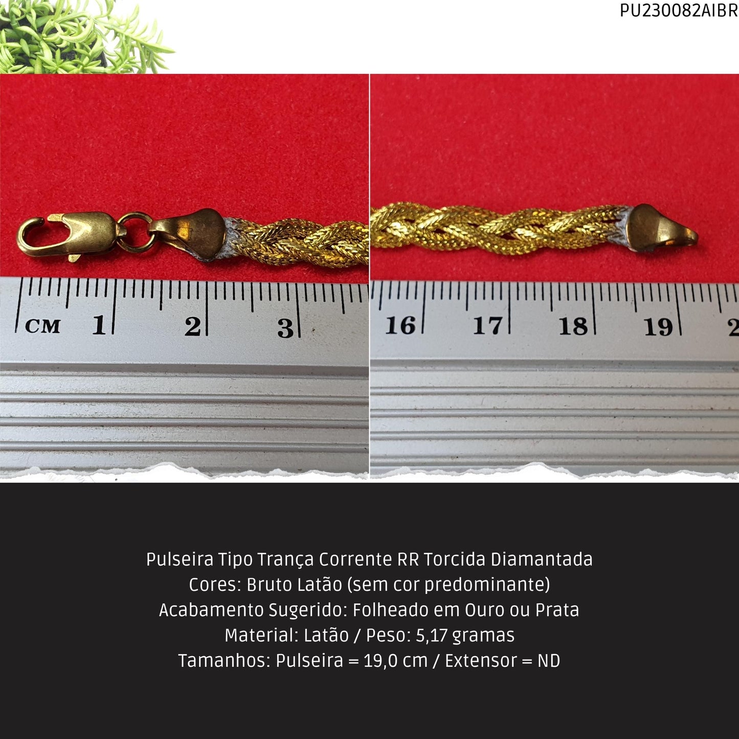 Pulseira Tipo Trança Corrente RR Torcida Diamantada  - Código.: PU230082AIBR  - Peso.: 5.2 gr