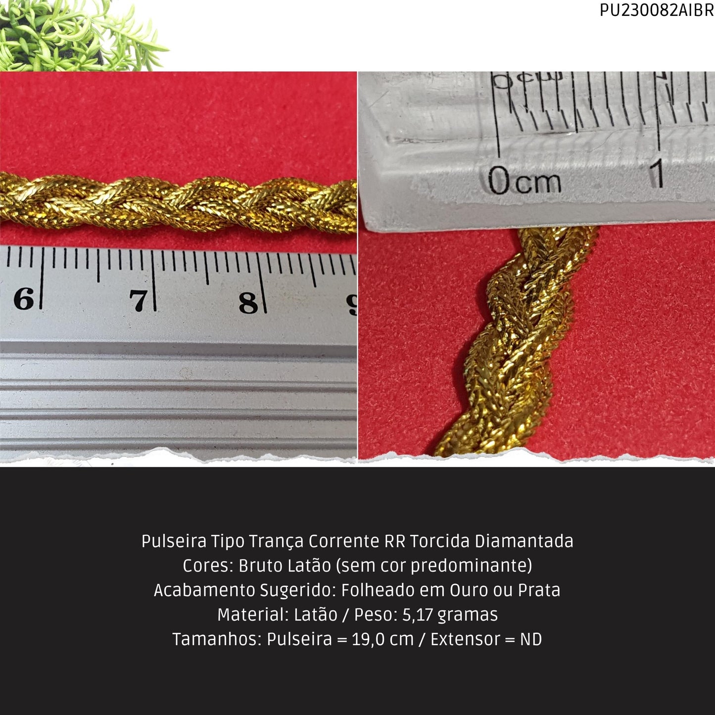 Pulseira Tipo Trança Corrente RR Torcida Diamantada  - Código.: PU230082AIBR  - Peso.: 5.2 gr
