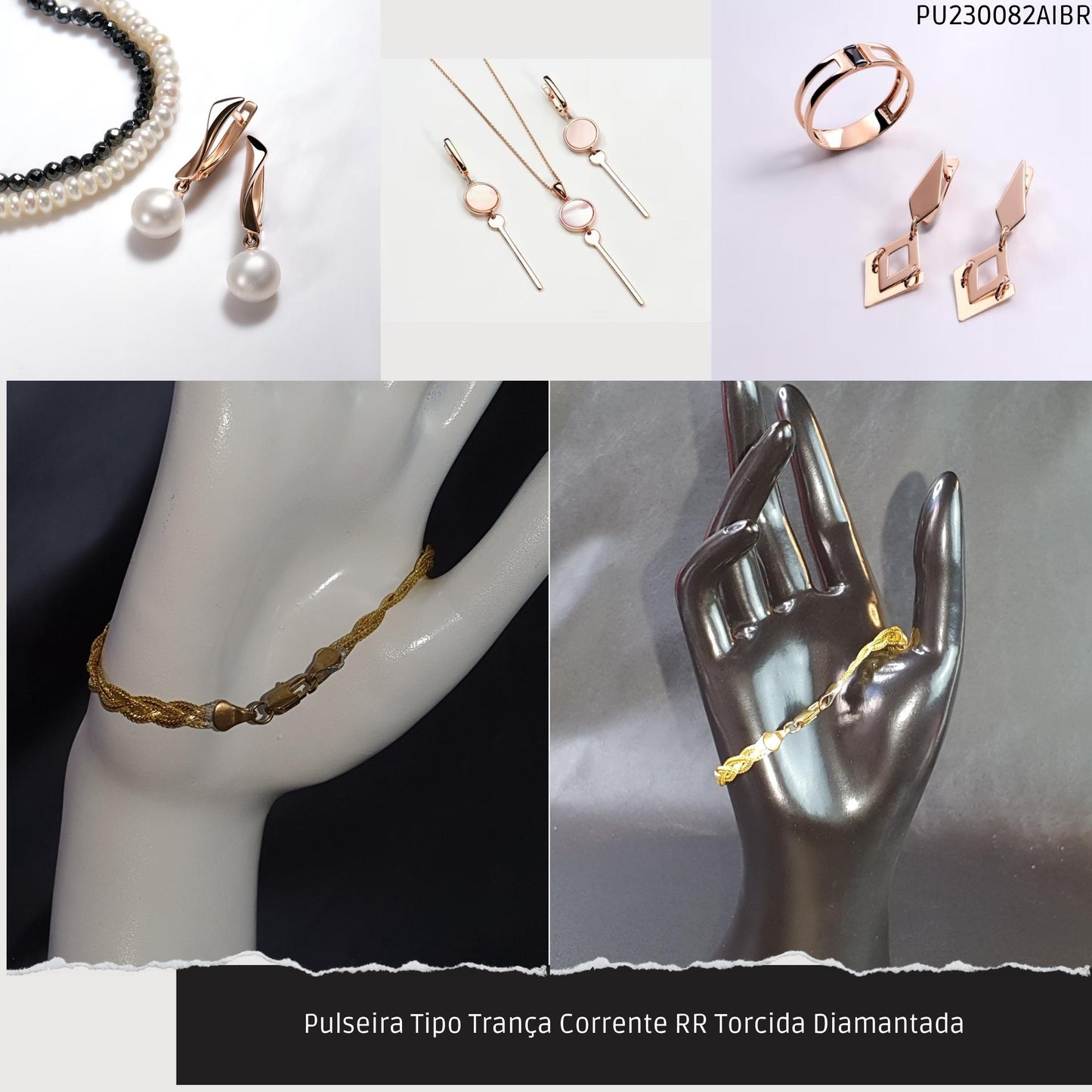 Pulseira Tipo Trança Corrente RR Torcida Diamantada  - Código.: PU230082AIBR  - Peso.: 5.2 gr