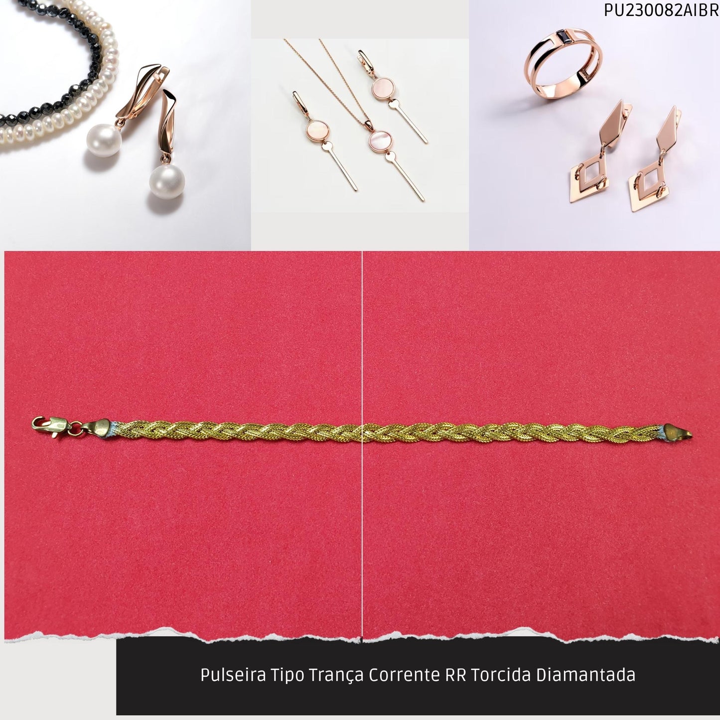 Pulseira Tipo Trança Corrente RR Torcida Diamantada  - Código.: PU230082AIBR  - Peso.: 5.2 gr