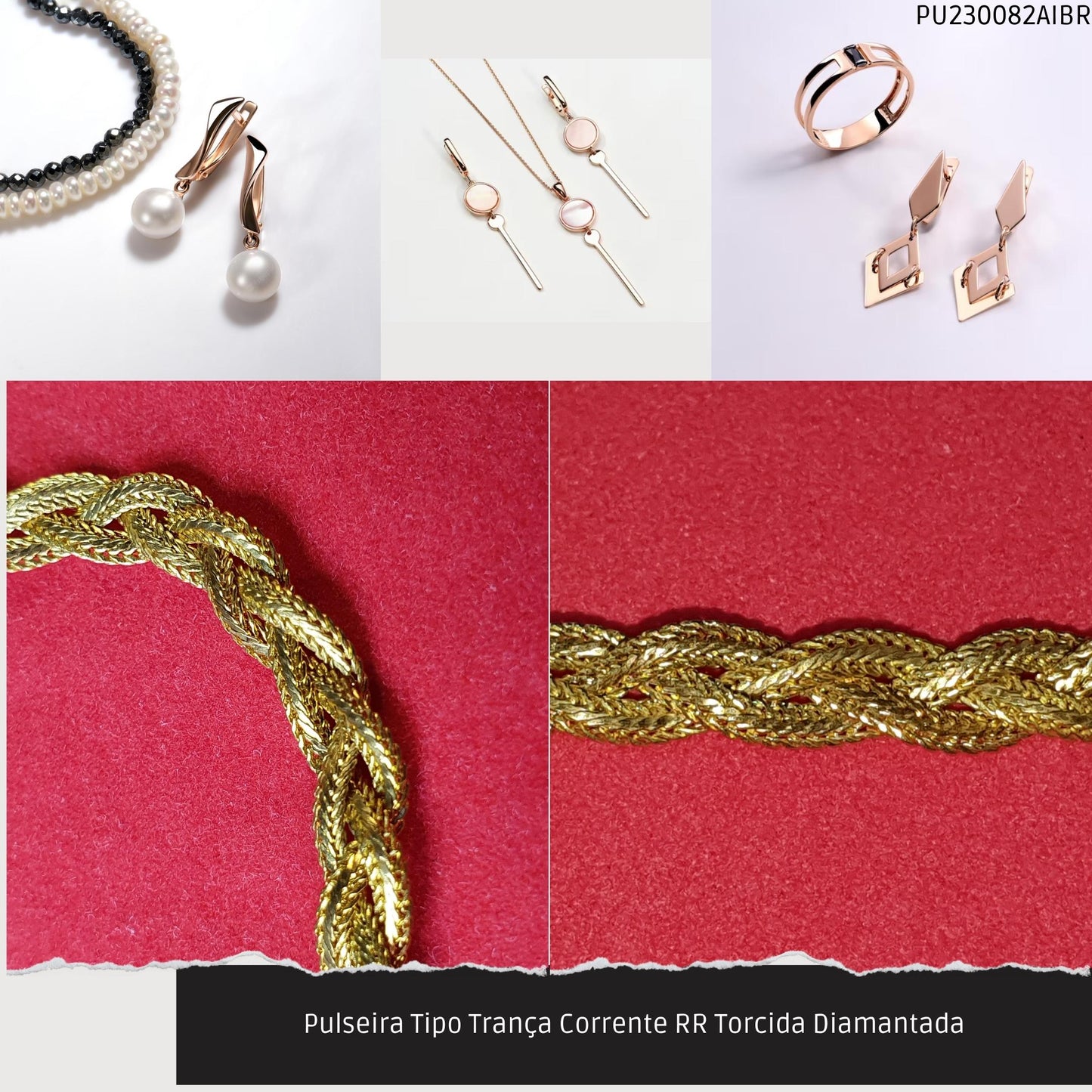 Pulseira Tipo Trança Corrente RR Torcida Diamantada  - Código.: PU230082AIBR  - Peso.: 5.2 gr