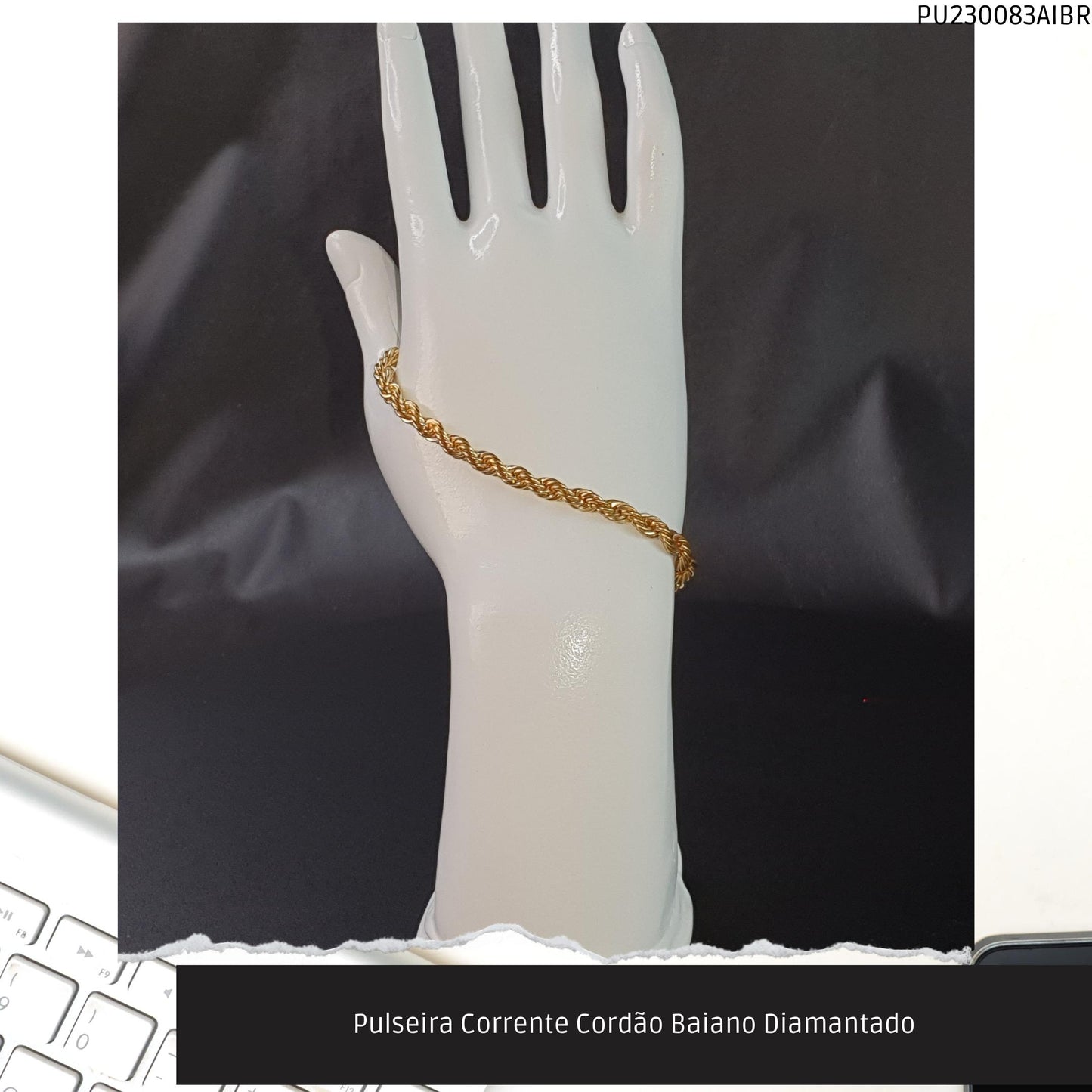 Pulseira Corrente Cordão Baiano Diamantado  - Código.: PU230083AIBR  - Peso.: 13.6 gr