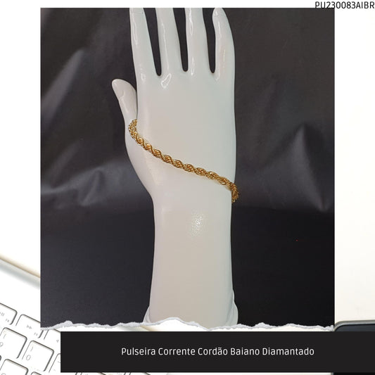 Pulseira Corrente Cordão Baiano Diamantado  - Código.: PU230083AIBR  - Peso.: 13.6 gr