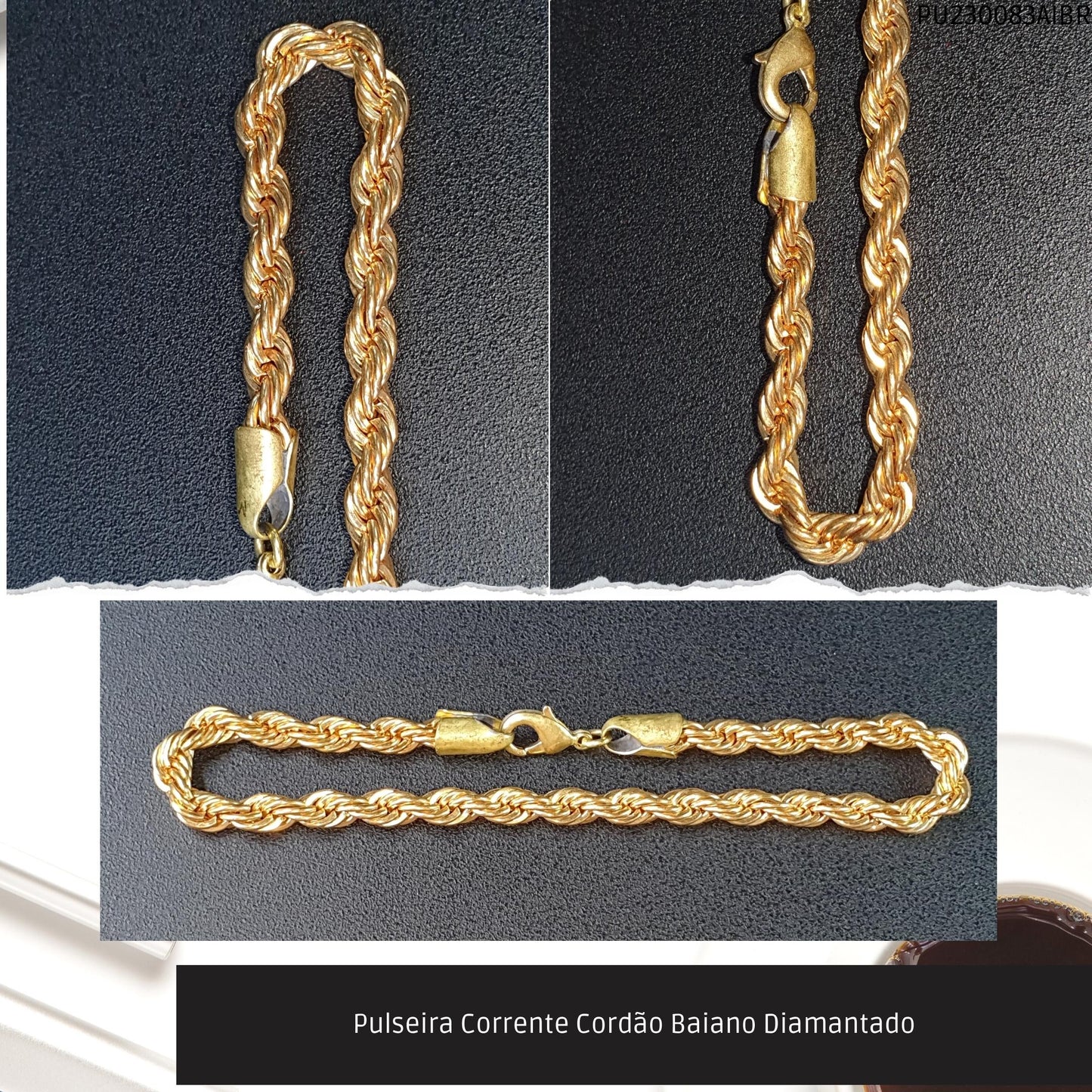 Pulseira Corrente Cordão Baiano Diamantado  - Código.: PU230083AIBR  - Peso.: 13.6 gr