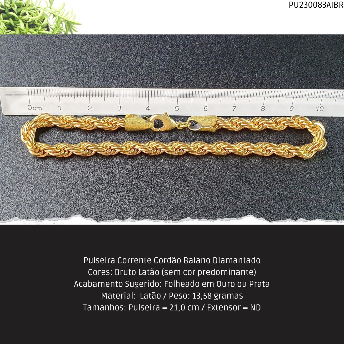 Pulseira Corrente Cordão Baiano Diamantado  - Código.: PU230083AIBR  - Peso.: 13.6 gr