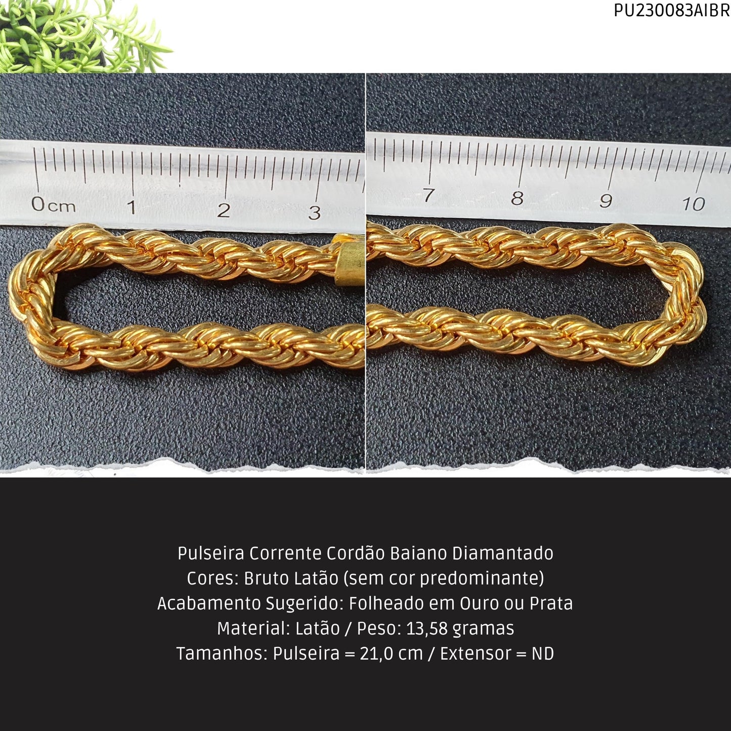 Pulseira Corrente Cordão Baiano Diamantado  - Código.: PU230083AIBR  - Peso.: 13.6 gr