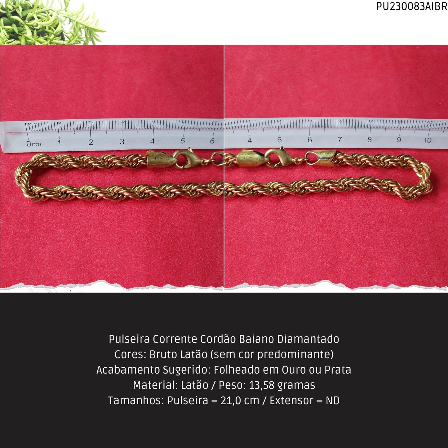 Pulseira Corrente Cordão Baiano Diamantado  - Código.: PU230083AIBR  - Peso.: 13.6 gr