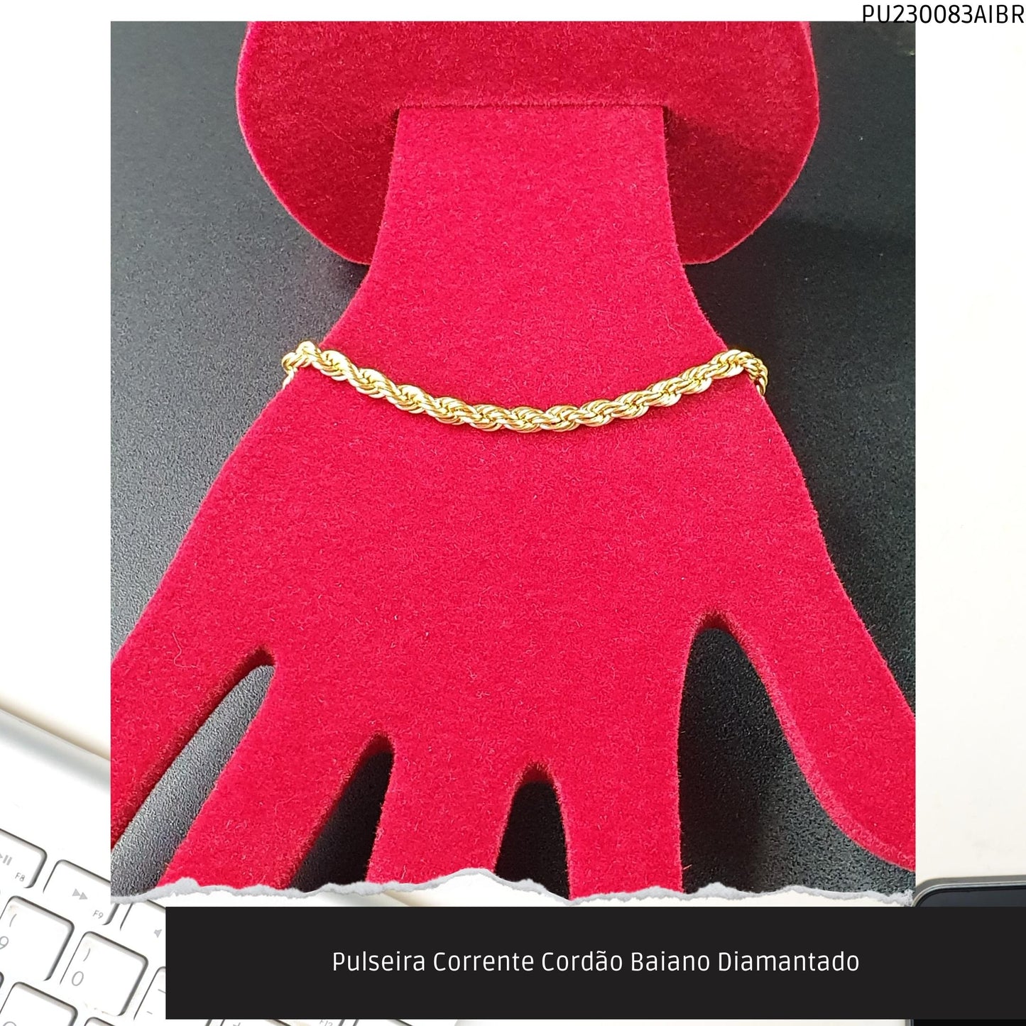 Pulseira Corrente Cordão Baiano Diamantado  - Código.: PU230083AIBR  - Peso.: 13.6 gr