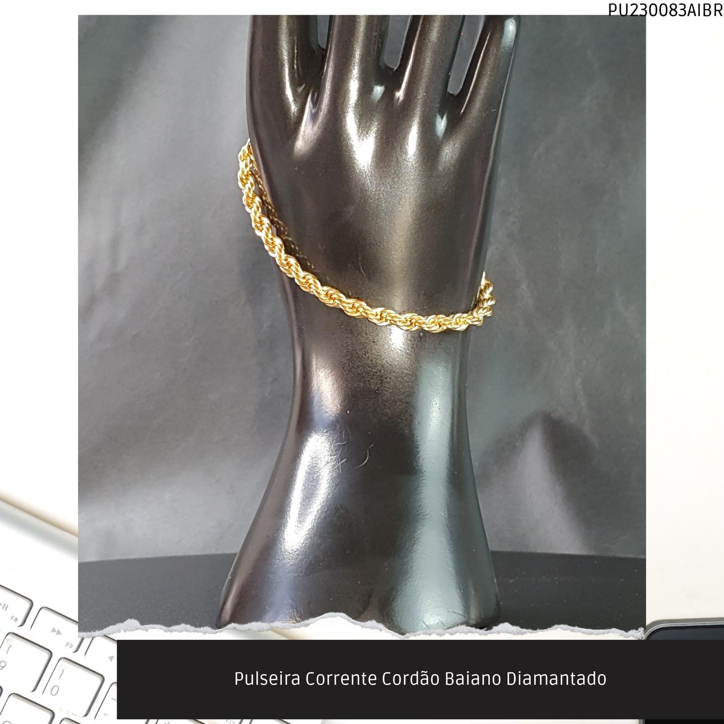 Pulseira Corrente Cordão Baiano Diamantado  - Código.: PU230083AIBR  - Peso.: 13.6 gr