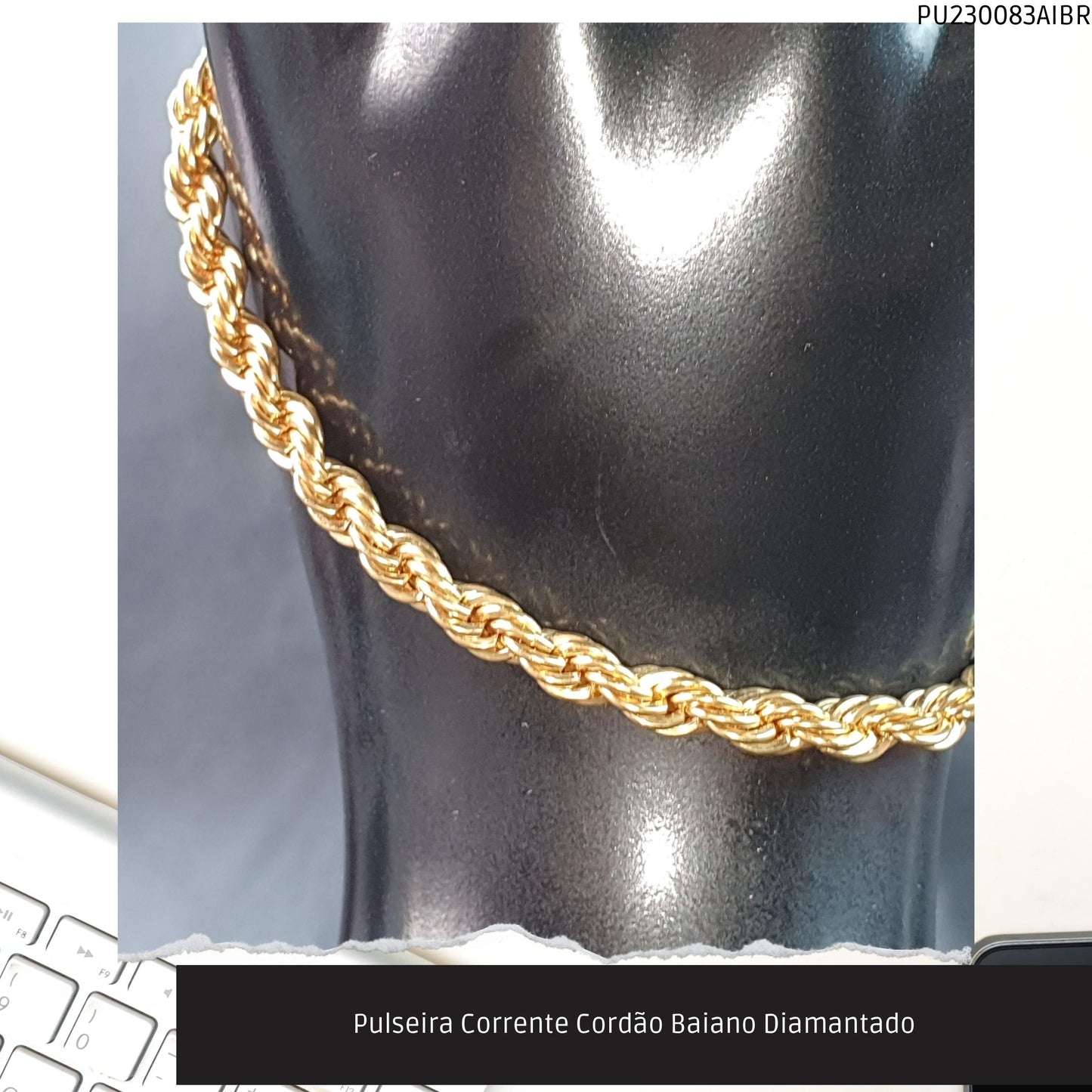 Pulseira Corrente Cordão Baiano Diamantado  - Código.: PU230083AIBR  - Peso.: 13.6 gr