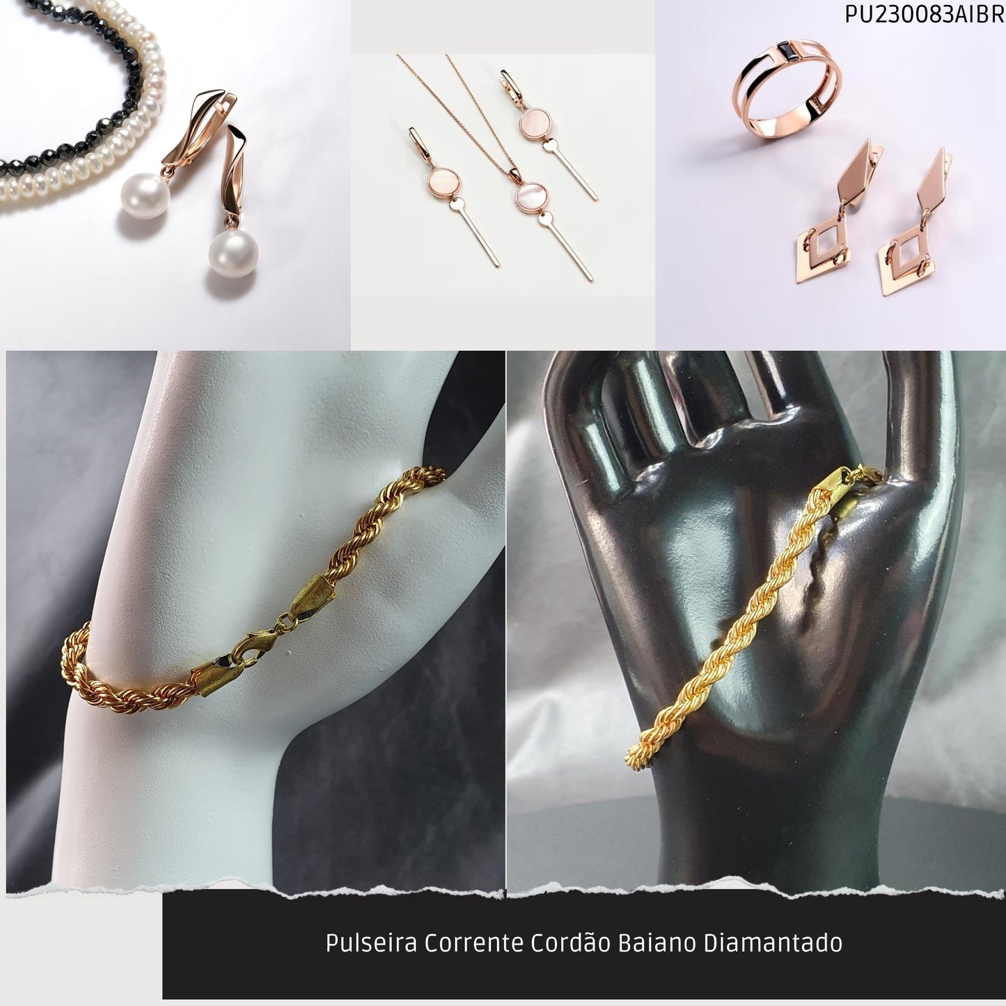Pulseira Corrente Cordão Baiano Diamantado  - Código.: PU230083AIBR  - Peso.: 13.6 gr