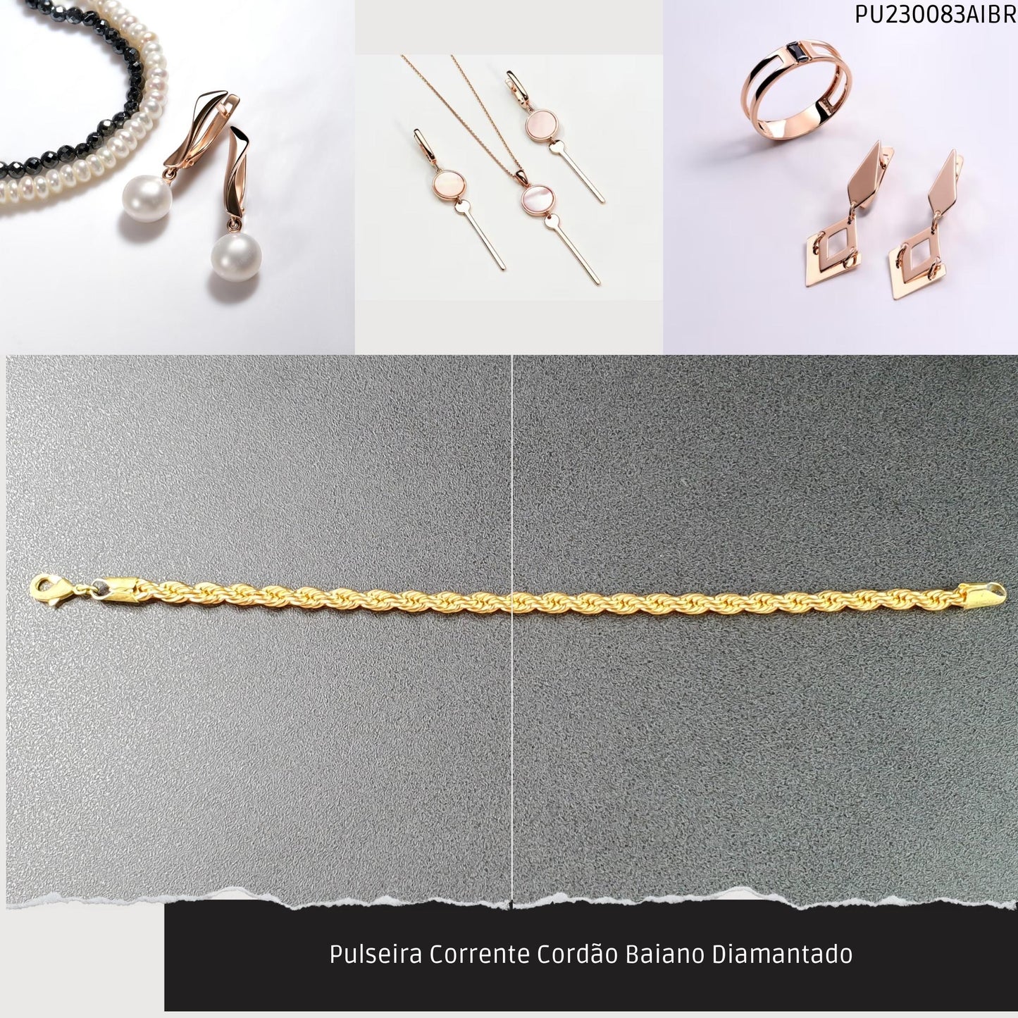 Pulseira Corrente Cordão Baiano Diamantado  - Código.: PU230083AIBR  - Peso.: 13.6 gr