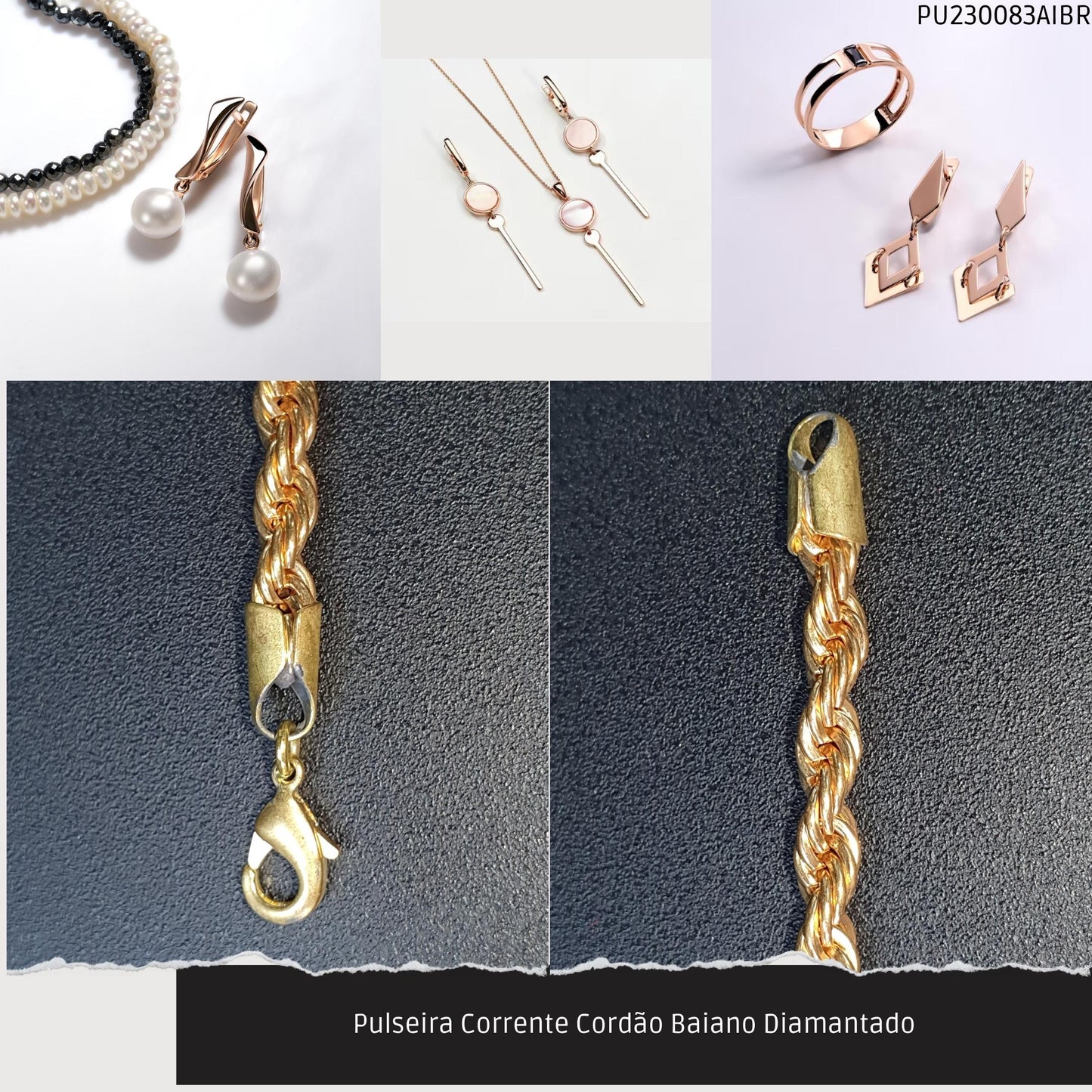 Pulseira Corrente Cordão Baiano Diamantado  - Código.: PU230083AIBR  - Peso.: 13.6 gr