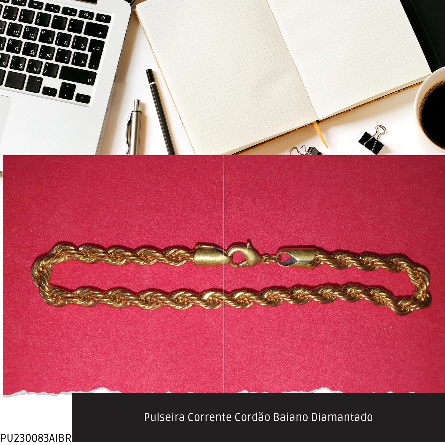 Pulseira Corrente Cordão Baiano Diamantado  - Código.: PU230083AIBR  - Peso.: 13.6 gr