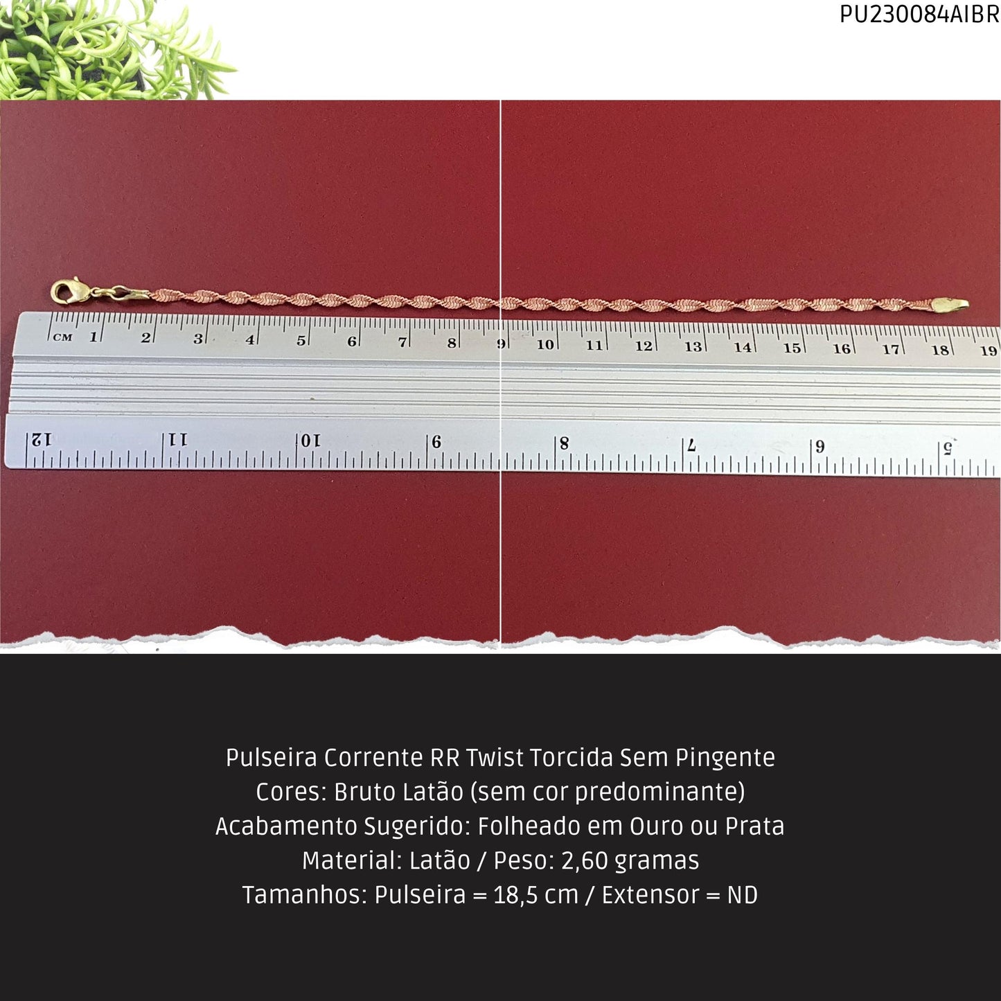 Pulseira Corrente RR Twist Torcida Sem Pingente  - Código.: PU230084AIBR  - Peso.: 2.6 gr